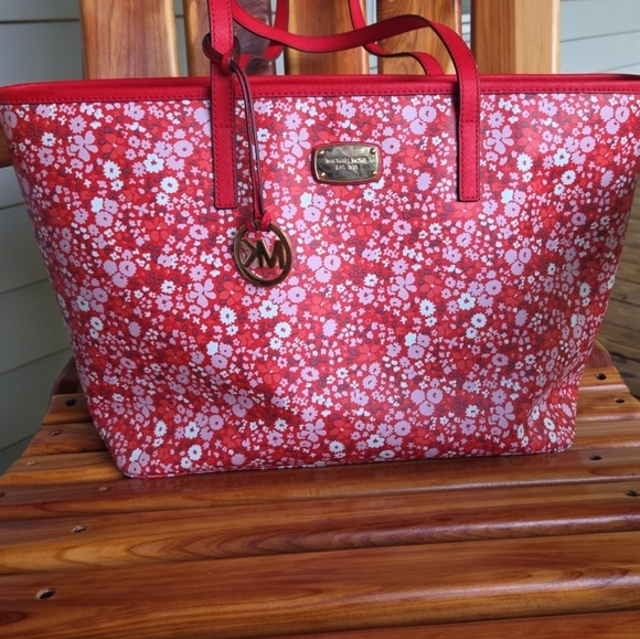 Michael Kors Bag Large Dark Sangria Floral  Tote Bag Rare - Picture 1 of 10